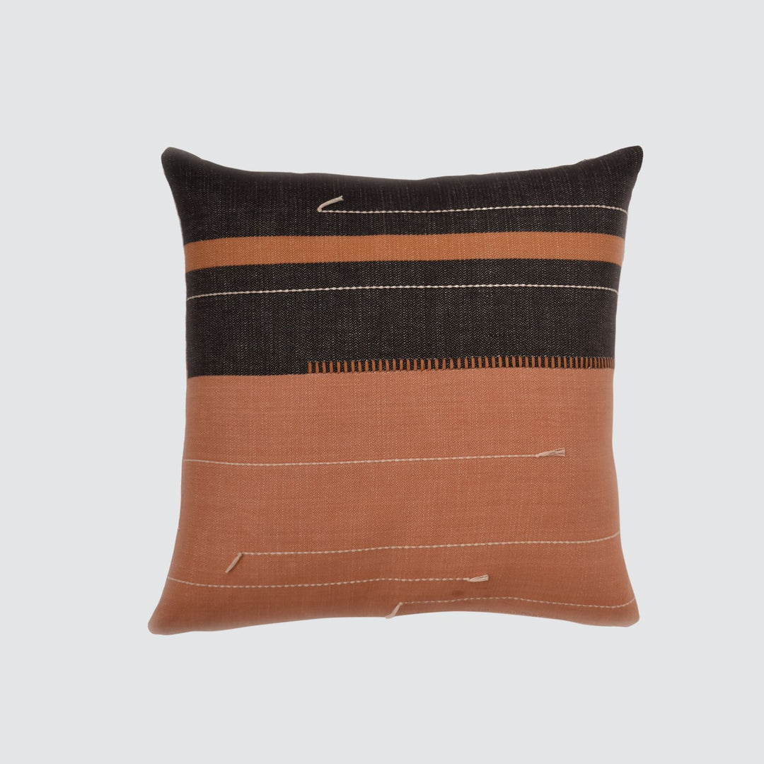 18" Yarn Dyed Indoor Pillow - Rust + Black
