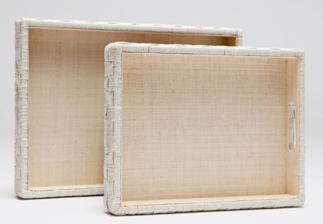 Made Goods White Rope and Raffia Tray Set