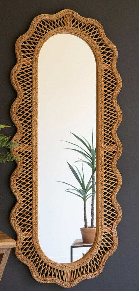 RATTAN SQUIGGLE FRAMED OVAL MIRROR
