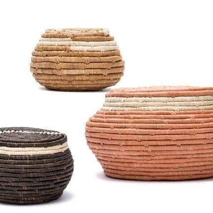 Set of 3 Peach + Tan Raffia Boxes