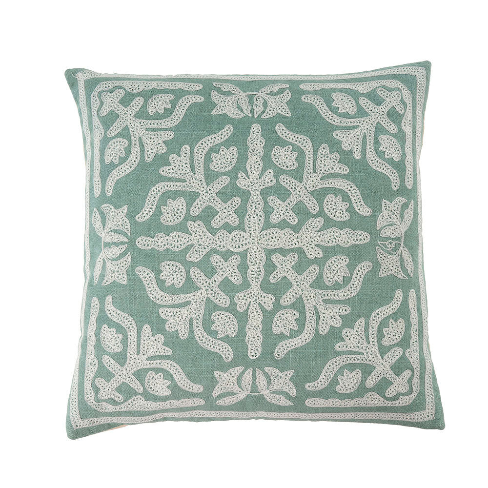 Handmade Embroidered Sage Cyprus Pillow 20x20