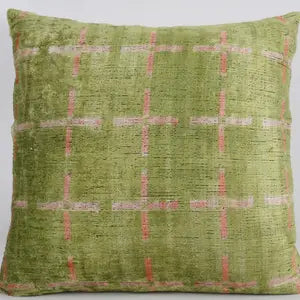 Green + Pink- Ikat Silk/Velvet Pillowcase 20"x20"