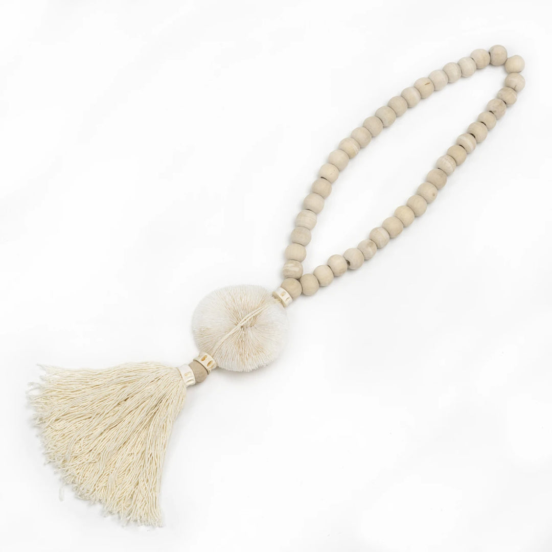 Natural Wood Tassel with Coral 26" Long