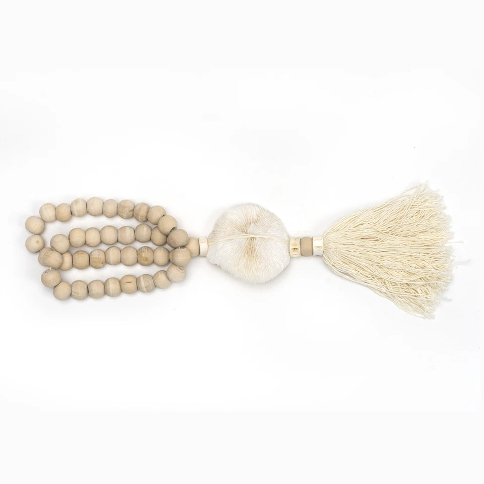 Natural Wood Tassel with Coral 26" Long