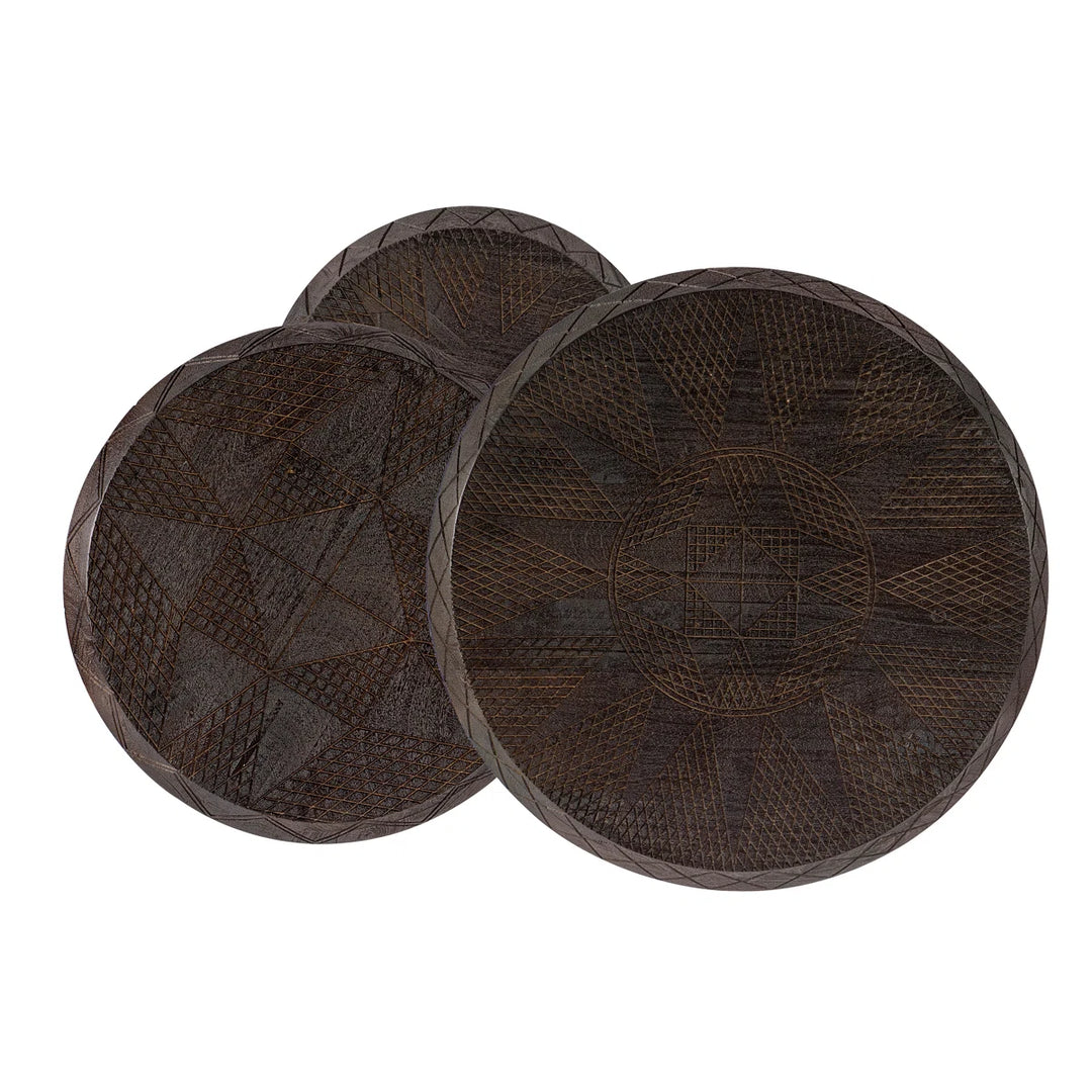 Set of 3 Carved Wood Nesting Tables