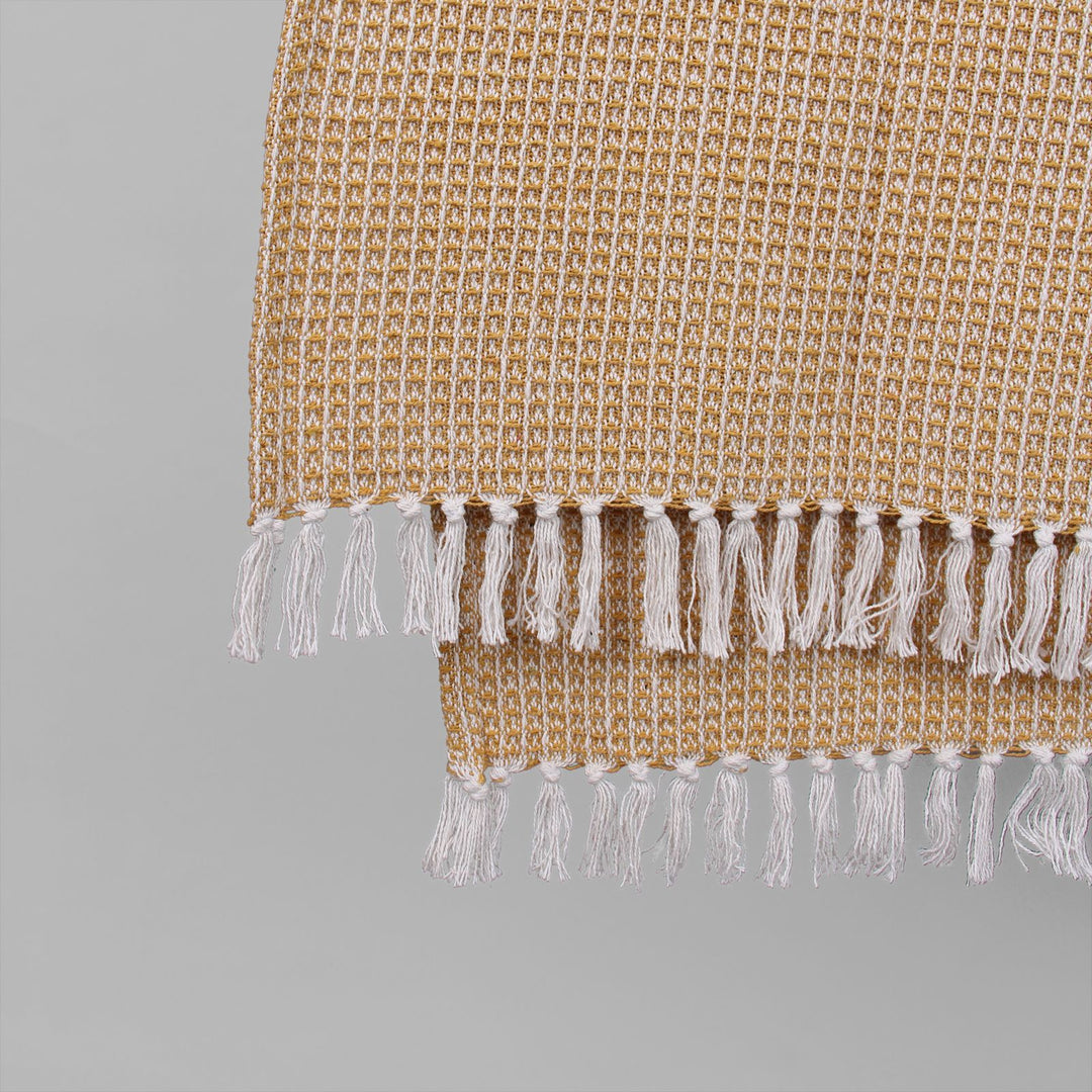 Cotton Handwoven Throw Blanket - Ochre + Cream