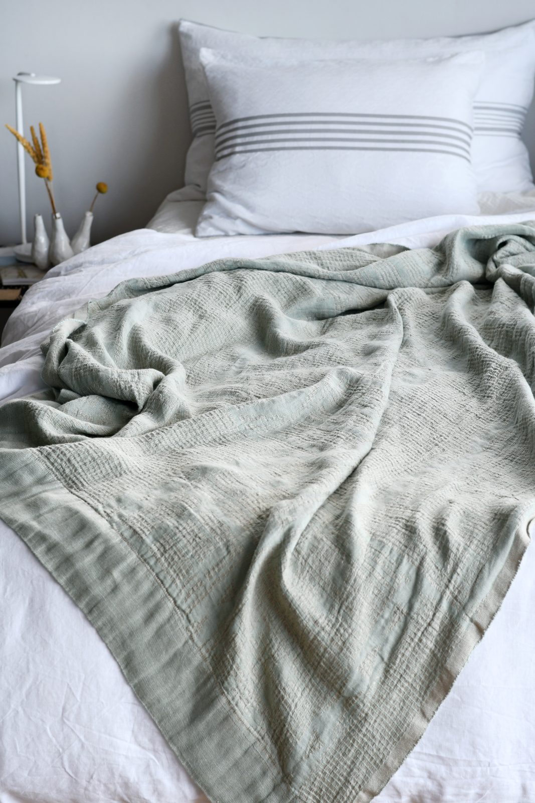 Bogolan Bed Throw - Celadon on Natural