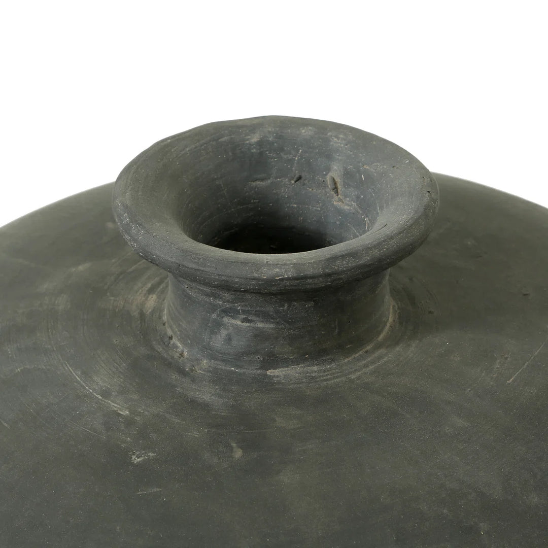 13" Earthy Gray Pottery Vase - Cylinder with Small Opening