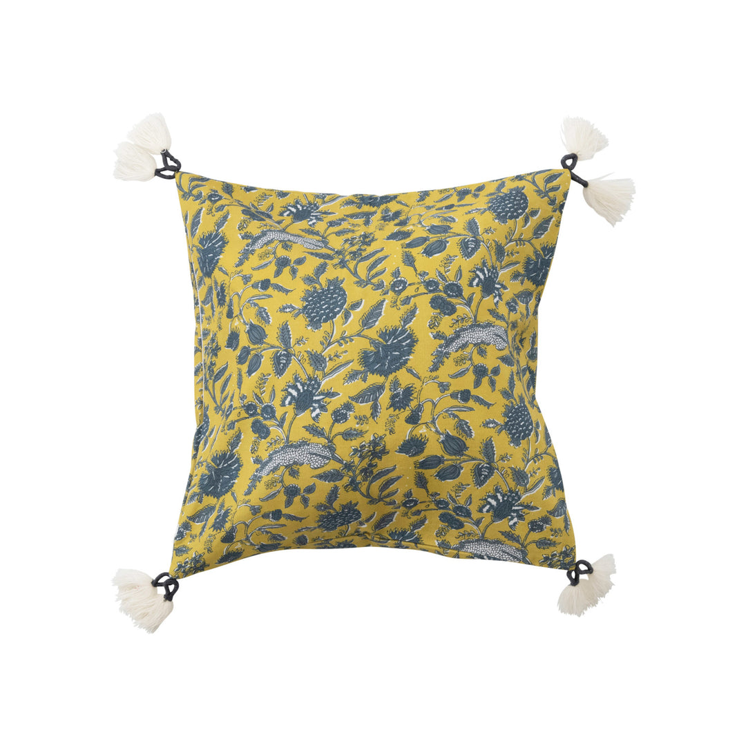Floral Cotton Pillow with Tassels