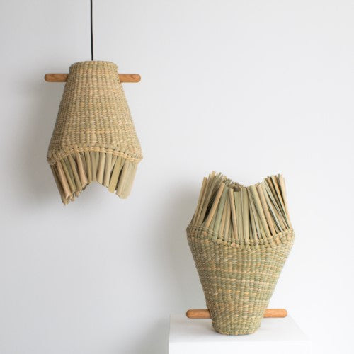 Handmade Wood and Chuspata Reed Fish Lamp