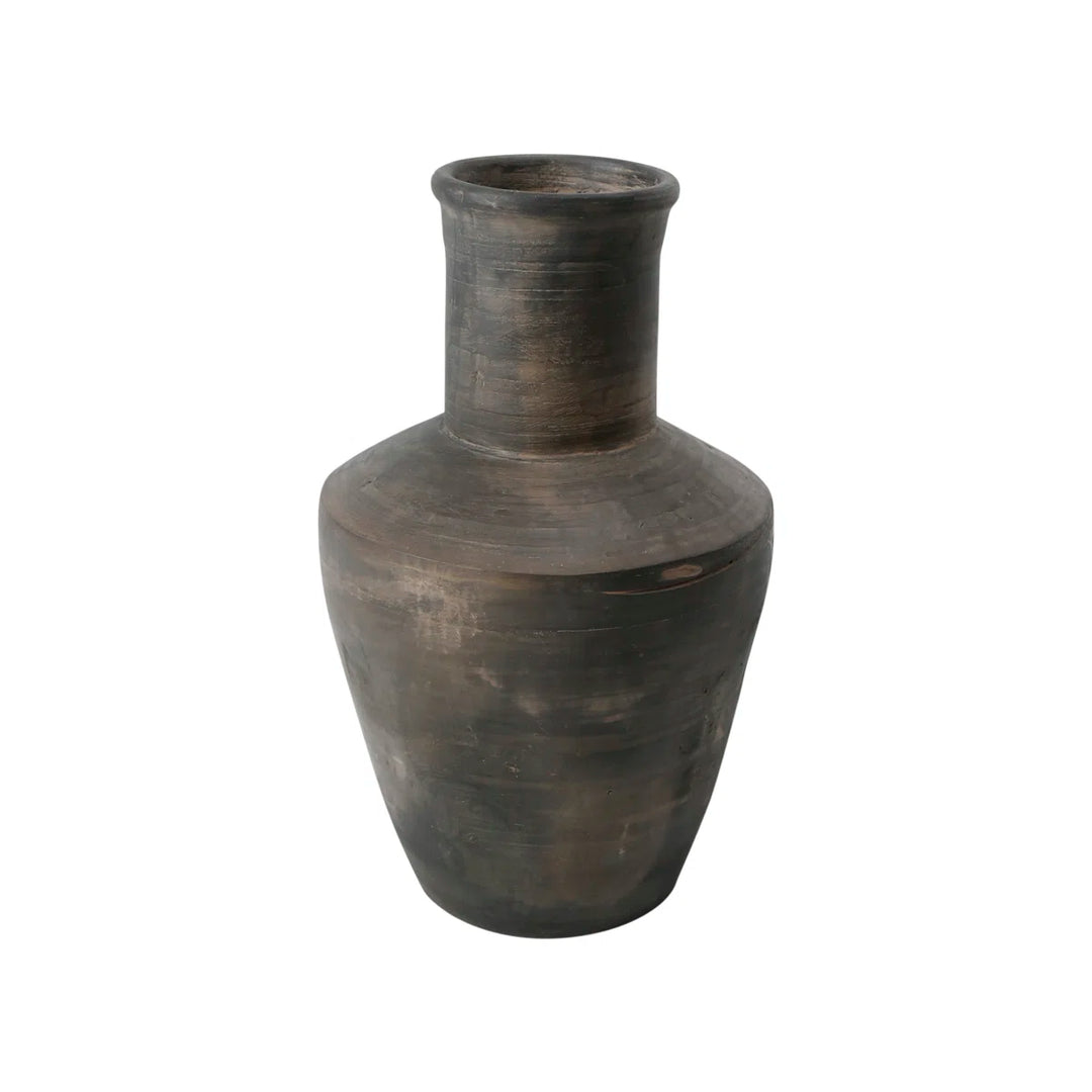 15" Earthy Gray Pottery Vase - Long Neck