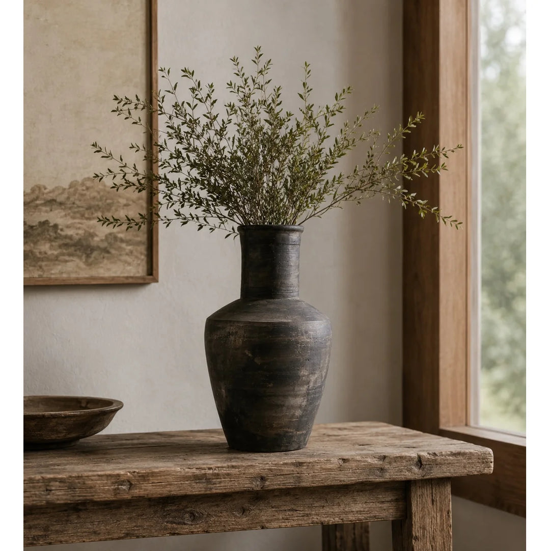15" Earthy Gray Pottery Vase - Long Neck
