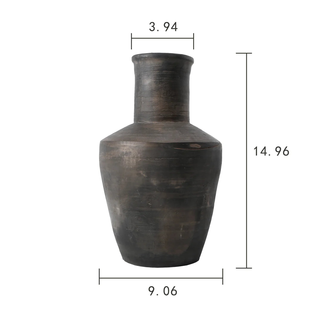 15" Earthy Gray Pottery Vase - Long Neck