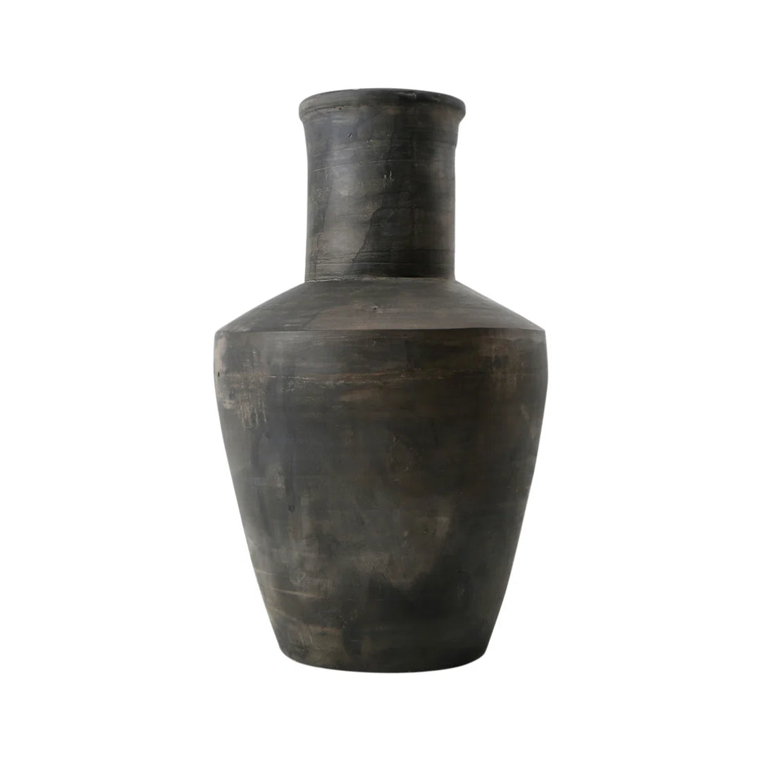 15" Earthy Gray Pottery Vase - Long Neck