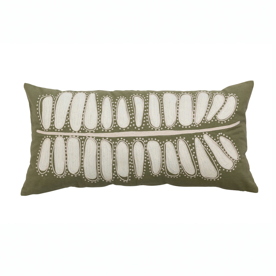 Leaf Embroidery Lumbar Pillow - Large