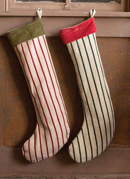 GIANT STRIPED CHRISTMAS STOCKINGS W VELVET COLLAR