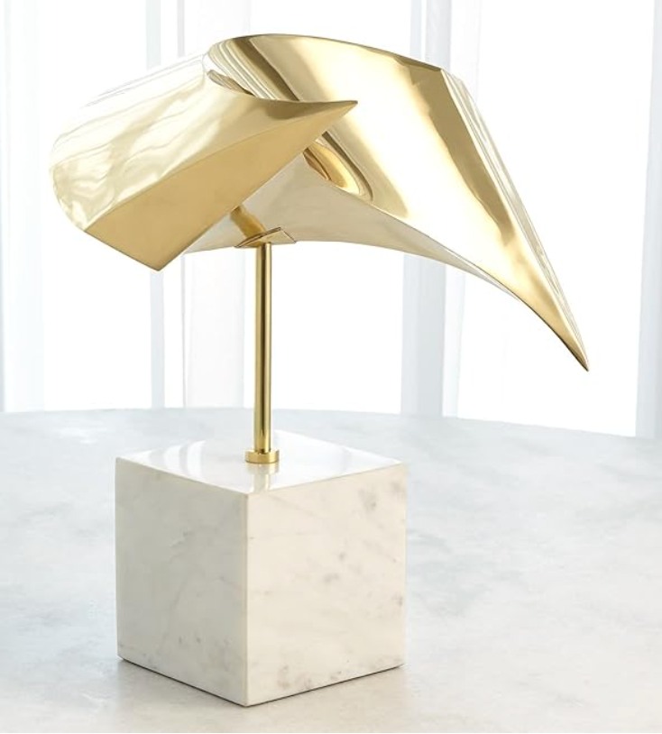 Wave Brass Sculpture on Marble Base