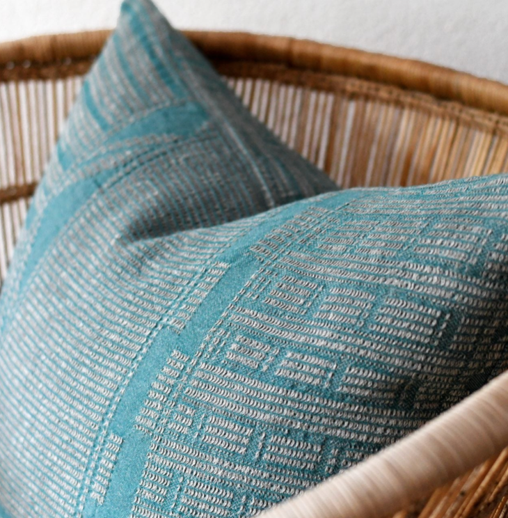 Cotton & Linen Bogolan Lumbar - Teal