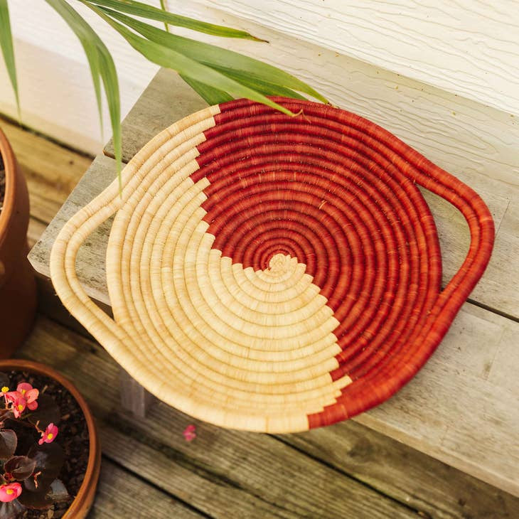 Red + Natural Woven Tray - Large