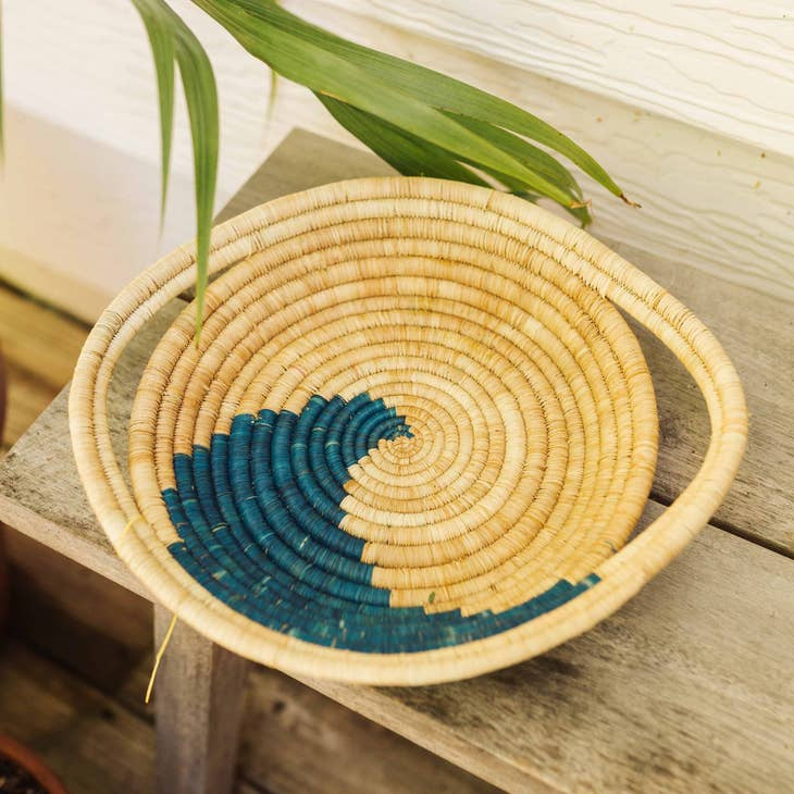 Aqua + Natural Woven Tray - Medium