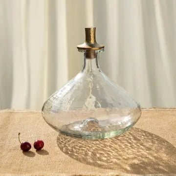 Pebbled Glass Decanter with Brass Stopper